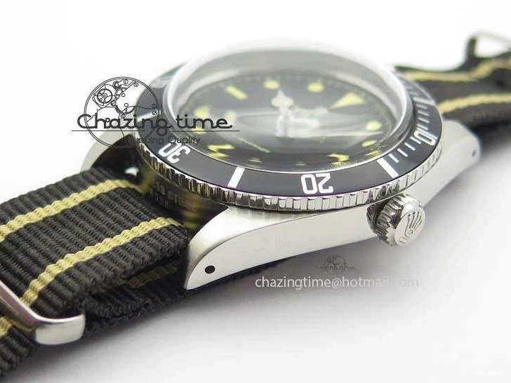 Strap SS Vintage On Dial Black A2836 Date Nylon No 1680 Submariner 0403
